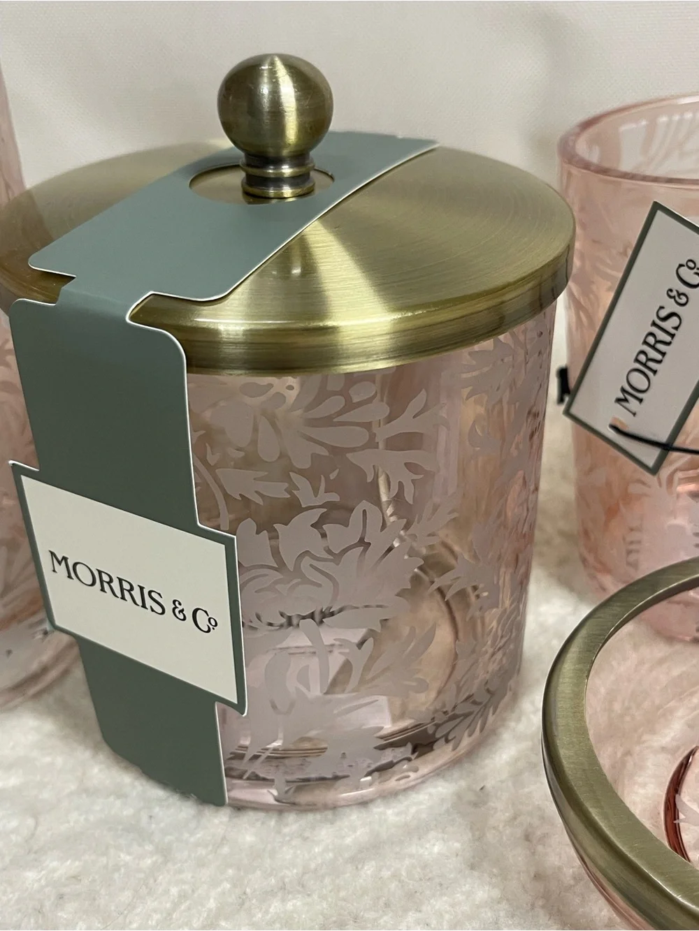 Pink Glass Bath Accessory Set with Brass Accents by Morris and co